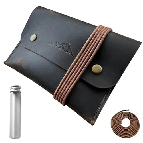 Produktbild: SK Wild Ones®Echtledertasche Zunderbeutel z Aufhängen & Schnürbar Mittelalter Beutel - Kulturtasche Ledertasche für Survival Kit – Feuerstahl Outdoor Gadget Set Feuerstein Ewiges Streichholz Bushcraft