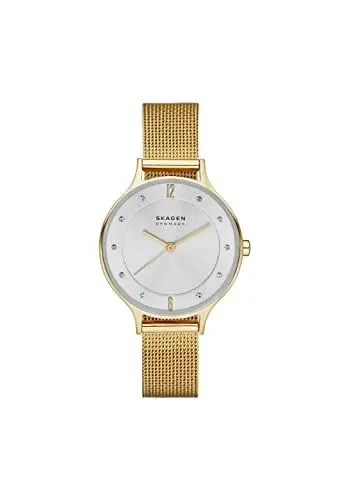 Produktbild: Skagen Anita Lille Uhr für Damen, Quarzwerk mit Edelstahl- oder Lederarmband, Goldton und Weiß, 30MM
