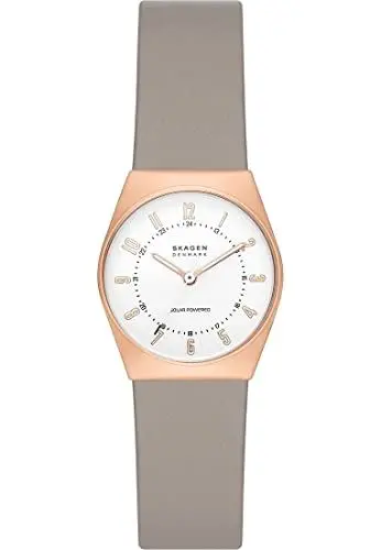 Produktbild: Skagen Damenuhr Grenen Lille Solar, Solarbetriebenes Dreizeiger Uhrwerk, 26MM Rose Gold Edelstahlgehäuse mit Lederarmband, SKW3079