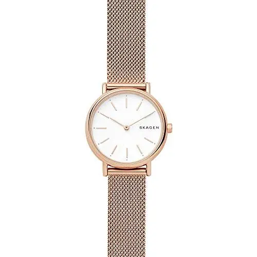 Produktbild: Skagen Signatur Uhr für Damen, Quarzwerk mit Edelstahl- oder Lederarmband, Roségoldton und Weiß, 30MM