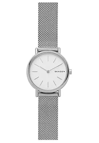 Produktbild: Skagen Signatur Uhr für Damen, Quarzwerk mit Edelstahl- oder Lederarmband, Silberton und Weiß, 30MM