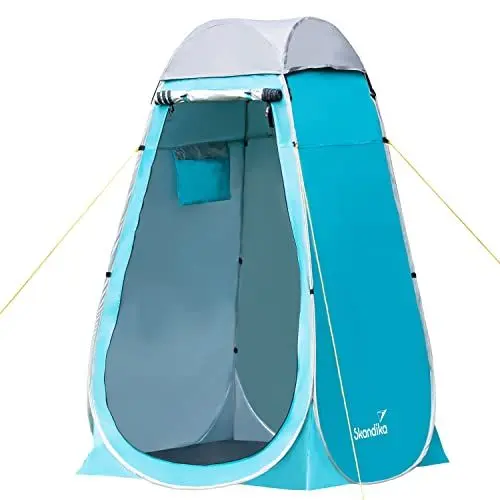 Produktbild: Skandika Camping Pop Up Duschzelt | Umkleidezelt mit 210 cm Stehhöhe, silberbeschichtet, Blickdicht, separater Boden, abdeckbares Fenster mit Moskitonetz, Duschbefestigung | Toilettenzelt