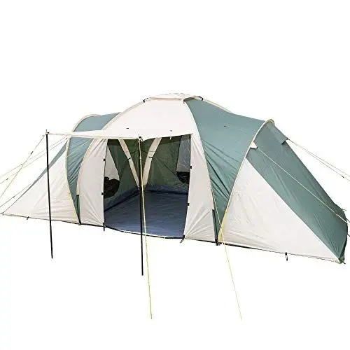 Produktbild: Skandika Kuppelzelt Daytona 6 Personen | Familienzelt mit 3 Schlafkabinen, 3000 mm Wassersäule, 195 cm Stehhöhe, Moskitonetze, Sonnensegel | Campingzelt für Familie und Freunde (grün/beige)