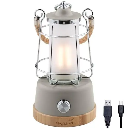 Produktbild: Skandika LED-Lampe Kiruna | Retro Outdoor Campinglampe mit Powerbank, stufenlos dimmbar, kabellos, Akku, aufladbar, USB, warm- und kaltweiß, 75h Leuchtzeit (Kiruna beige)