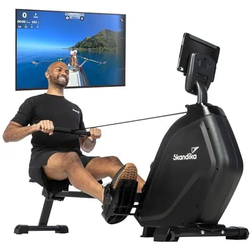 Produktbild: Skandika Rudergerät Munin | Rudergerät für zuhause, klappbar, 16-stufiger Magnetwiderstand, 8 kg Schwungmassensystem, Kinomap App kompatibel | Fitnessgerät (schwarz)