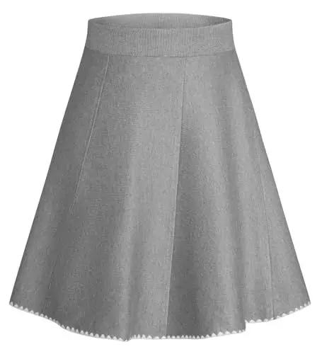 Produktbild: Rock Grau Damen Skater Rock Strickrock für Herbst und Winter Ausgestellter Midirock XXL