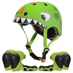 Produktbild: Skaterhelm Fahrradhelm mit Knieschoner Set für 2 bis 6 Jahre Jungen und Mädchen | Leicht Mikroschalen Kinderhelm Knie Pads Schutz Protektoren für Laufrad Skateboard Motorrad Sport…
