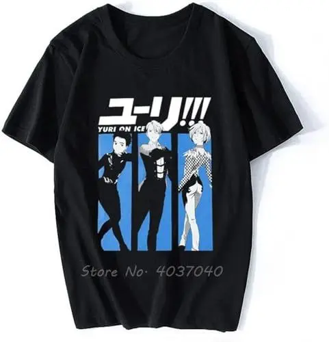 Produktbild: Skaters Yuri On Ice T-Shirt Anime Men Cotton T-Shirt Hip Hop Tees Tops Streetwear Black XL