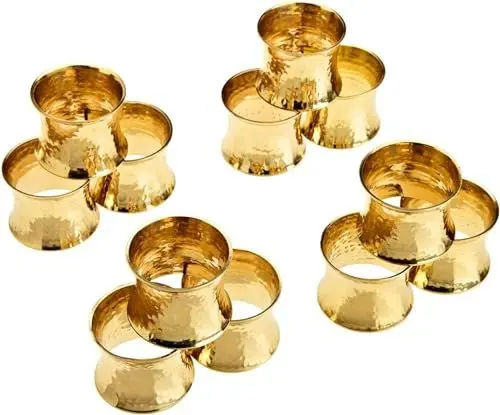 Produktbild: SKAVIJ Handgemachte Gehämmert Serviettenringe 12Er Set für die Abendessen, Party, Tägliche, Esstisch Dekoration Gold