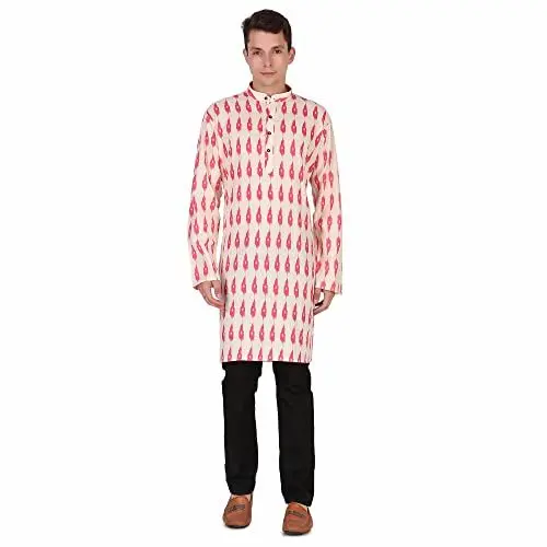 Produktbild: SKAVIJ Herren Baumwolle Tunika Gedruckt beiläufig Kurta (Rot, M)