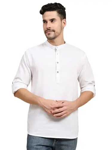 Produktbild: SKAVIJ Herren Kurz Kurta Langen Ärmeln indische Kleidung (Weiß, XL)