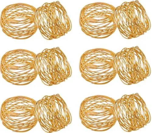 Produktbild: SKAVIJ Indischer Handgefertigter Runder Serviettenring aus Metallgeflecht, 12er-Set für Abendessen, Party, Serviettenhalter für den täglichen Gebrauch Gold