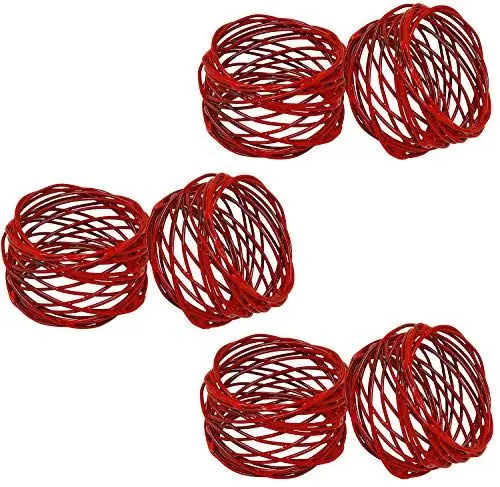 Produktbild: SKAVIJ Indischer Handgefertigter Runder Serviettenring aus Metallgeflecht, 6er-Set für Abendessen, Party, Serviettenhalter für den täglichen Gebrauch Rot