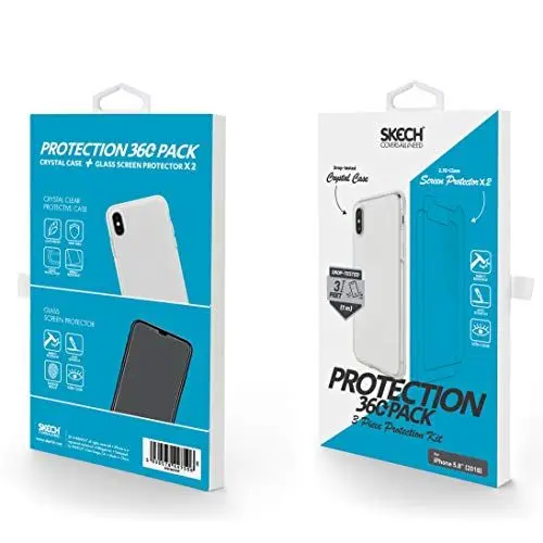 Produktbild: Skech Ultimate 360 Pack mit Crystal Schutzhülle + 2x Glas Displayschutzfolie für Apple iPhone Xs/X (Transparent I Kratzfeste Beschichtung I 9H Härtegrad I 3D Touch) - SK29-BD-TWP