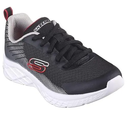 Produktbild: Skechers Boys Sneaker, Black Textile/Synthetic/Silver & Red Tri, 43 EU