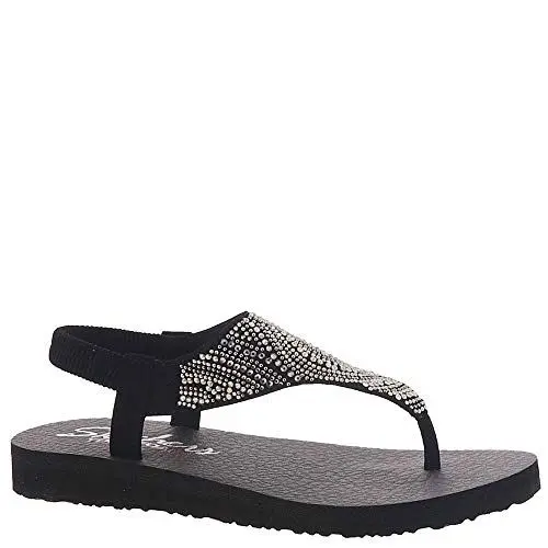 Produktbild: Skechers Damen Meditation New Moon Zehentrenner, Black Mitobuck/Smoke Rhinestone, 41 EU