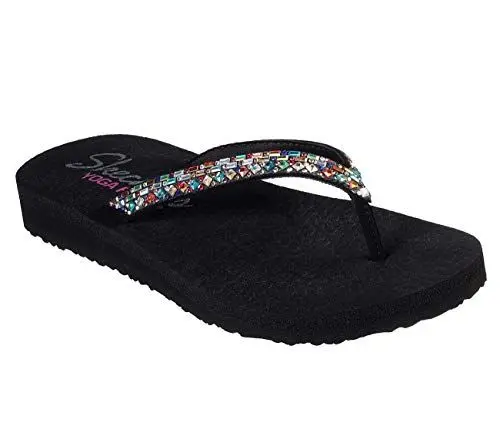 Produktbild: Skechers Damen Meditation Shine Away Zehentrenner, Black Mitobuck/Multi Rhinestone, 40 EU