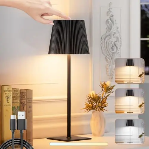 Produktbild: skelo LED Tischlampe Kabellos Dimmbare Touch LED Akku Tischlampe Höhenverstellbar 3 Farbtemperatur IP54 4000mAh Für drinnen und draußen geeignet Wiederaufladbar USB-C Metallmaterial Schwarz 1 PCS