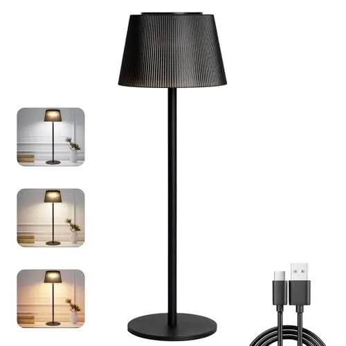 Produktbild: skelo Tischlampe Kabellos Dimmbare Touch Led Tischlampe Akku 3 Farbtemperatur 3 Höhen 4800mAh IP54 Für Drinnen und Draußen Geeignet Wiederaufladbar USB-C für Restaurant Schlafzimmer Party Schwarz