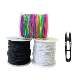 Produktbild: SKENGWEL 3 Rolle 1mm*50m Regenbogen Perlenschnur，Gummiband für Armbänder，Elastische Faden Perlenschnur Gummiband mit Schere für DIY Schmuck,Halskette,Handwerk(Farbe/Schwarz/Weiß)