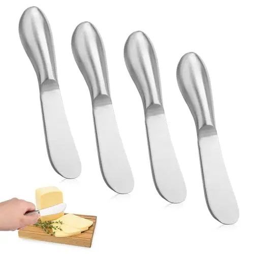 Produktbild: SKENGWEL 4 Stück Buttermesser, Edelstahl Buttermesser Klein Edelstahl Brotzeitmesser Set Kleine Brot Creme Messer Marmeladenmesser und Butter-Käse-Spatel für Sahne und Käse(13.5 cm x 2.5CM)