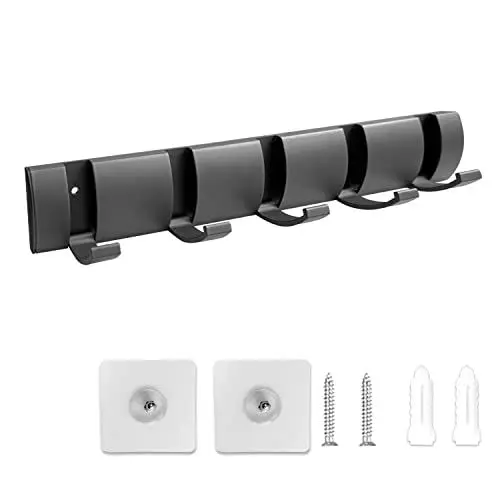 Produktbild: SKENGWEL Garderobenhaken Wandmontierter, Wand Garderobenleiste Faltbarer Kleiderhaken mit 5 Beweglichen Haken für Jacken, Mäntel, Schals, Handtaschen und Mehr (40CM, Grau)