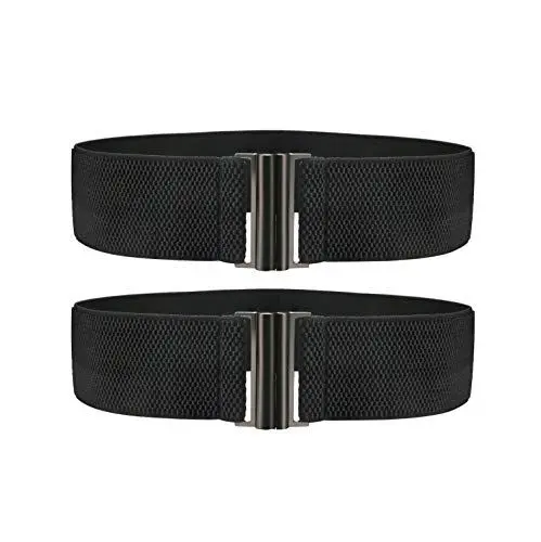 Produktbild: SKEPO 2 Stück Damen Elastische Gürtel, Breite Taillengürtel Metall Haken Kleid Gürtel für Frau Mädchen, Schwarz