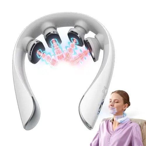 Produktbild: SKG Nackenmassagegerät mit Wärme, elektrisches Rotlicht-Puls-Vibrations-Traktions-Nackenmassagegerät zur Schmerzlinderung im tiefen Gewebe, tragbares 4D-Massagegerät, Nackenentspanner,K5-3 PRO