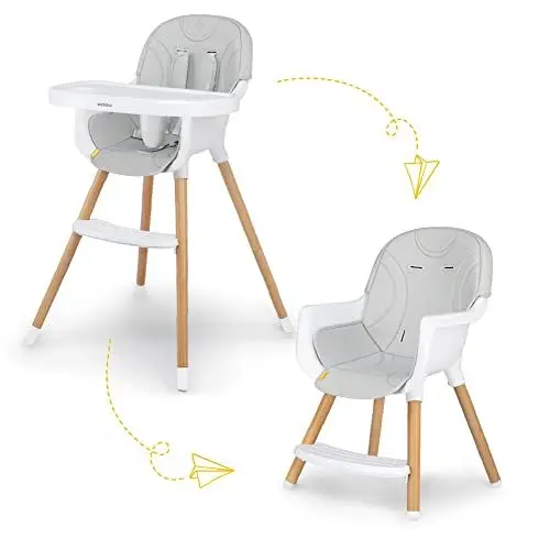 Produktbild: skiddoü Hochstuhl Sunt, verstellbaren 5-Punkt-Sicherheitsgurt 2 in 1 Kinderstuhl, Babyhochstuhl Holzbeinen hoher Qualität, Fütterungsstuhl mit originalem Design, Fußstütze, Doppeltablett, hellgrau
