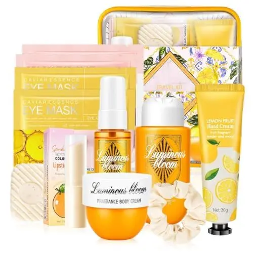 Produktbild: Skincare Set für Mädchen und Frauen, Kosmetik Reisegröße Geschenkset Frauen mit Körperlotion, Handcreme, Lippenbalsam, Augenpads, Duschgel, Seife, Haarband, Duftspray