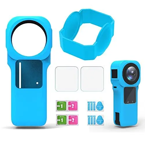 Produktbild: für Insta360 ONE RS 1-Inch 360 Edition Displayschutz + Silikon Schutzhülle 3in1 Set, 2X 9H Panzer Schutzglas + 1x Schutz Hülle, Zubehör für Insta360 ONE RS (Blau)
