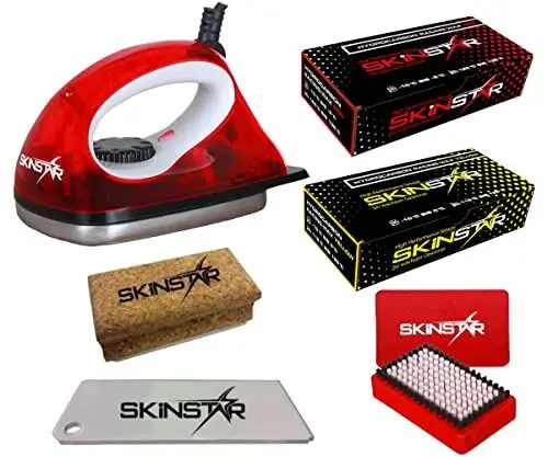 Produktbild: SkinStar Starter Ski Wachs Set, Wachsbügeleisen Bürste Hydrocarbonwachs 6-teilig rot