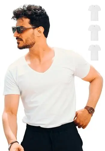 Produktbild: SKIPPER 3er Pack Herren T-Shirt mit tiefem V-Ausschnitt I Stretch Basic T-Shirts in Weiß I Unterziehshirt aus 95% Baumwolle & 5% Elasthan Business Unterhemd Herren I Oeko-TEX Zertifiziert I L
