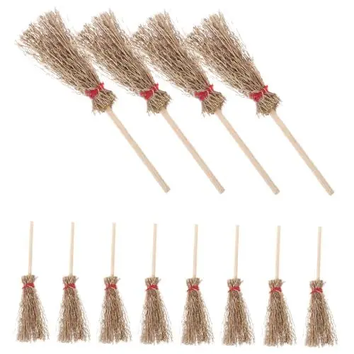 Produktbild: SKISUNO Mini-Besen Zum Aufhängen Halloween-deko Bastel-mini-Besen Kleine-Besen-deko Strohbesen Mit Roter-Seil Hexenbesen-anhänger