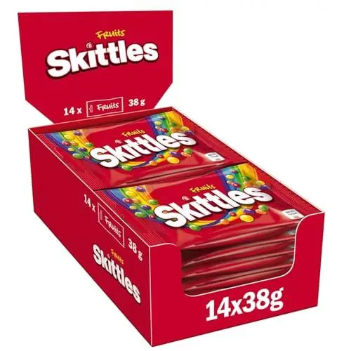 Produktbild: Skittles Crazy Fruits, Fruchtbonbons Großpackung 14 x 38, Kaubonbons mit Fruchtgeschmack, Vegane Snacks (532g)
