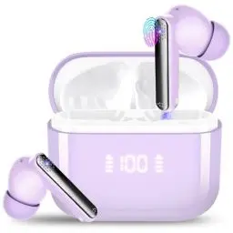Produktbild: SKIUDCT Bluetooth Kopfhörer, Kopfhörer Kabellos Bluetooth 5.3, 48 Std Tiefer Deep Bass In Ear Kopfhörer mit ENC Noise Cancelling Mic, Wireless Earbuds, IP7 Wasserdicht LED Anzeige Ohrhörer, Lila
