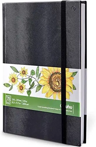 Produktbild: Ohuhu A4 Alkoholmarker Skizzenbuch - 200 g/m² säurefreies Papier, 156 Seiten (78 Blätter), 21x29,7 cm Hardcover mit Premium PU-Einband, Sketchbook für Aquarell, Marker & Illustration