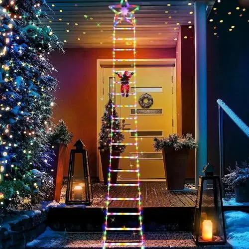 Produktbild: SKJJL LED Weihnachtsmann Leiter, 75cm Weihnachtsmann Leiter Außen, Weihnachtsmann Deko Draußen,Weihnachtsdeko Aussen,Weihnachtsmann auf Leiter Weihnachtsdeko Outdoor für Fenster Veranda Weihnachtsbaum