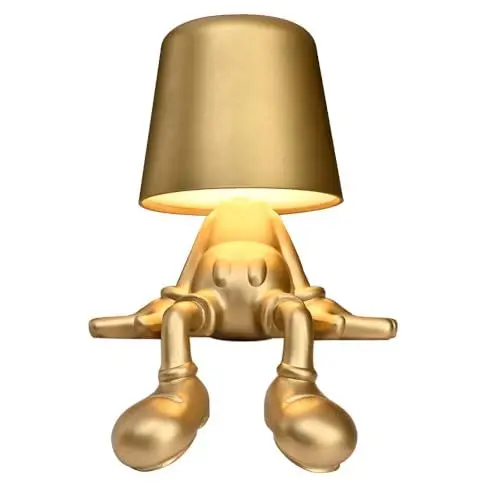 Produktbild: SKJJL Nachttischlampe mit Touch Steuerung, Led Akku Tischlampe Kabellos, Gold Man Thinker Stil Harz Statue Schreibtischlampe, USB Aufladbar Retro Tischlampe Mit 3 Farbwechsel für Schlafzimmer Büro