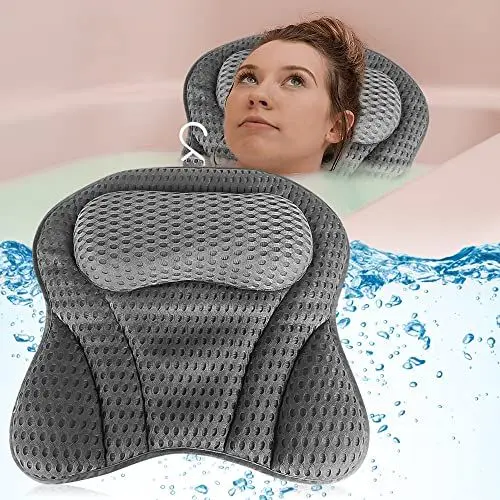 Produktbild: SKJJL Nackenkissen Badewanne, Badekissen für Badewanne mit 6 Saugnäpfen, Badewanne Kissen mit 4D Air Mesh Technologie Stützfunktion, Badewannenkissen Nacken für Badewanne Home Spa - Grau