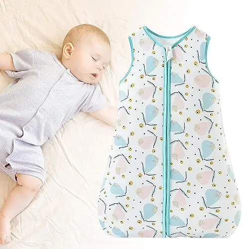 Produktbild: SKJJL Schlafsack Baby Winter 0-6 Monate, Baumwolle Winterschlafsack Baby 1.5 Tog Ärmelloser Schlafsack Neugeborene, Herbst Kinderschlafsack, Babyschlafsack Doppelreißverschluss