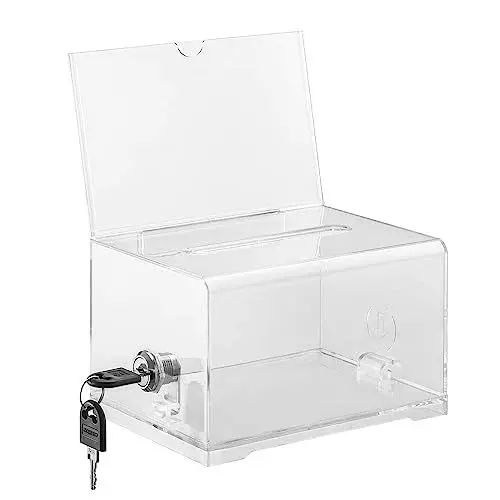 Produktbild: SKJJL Spendenbox Abschließbar, Acrylspendenbox mit Schlüssel, Wahlurne Transparent, Spendenbox mit Schloss, Spendendose Verplombt für Kommentare, Stimmzettel, Spenden, 16x11.8x10cm