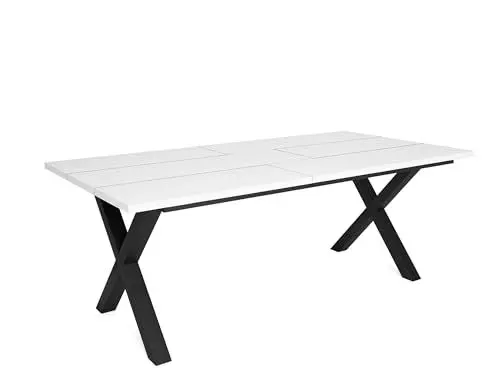 Produktbild: Skraut Home - Esstische | 10 Personen | 200 | Robust und stabil Dank Seiner Struktur und solide Beine | Ideal für Familienversammlungen | Weiß | Industrielles Stil