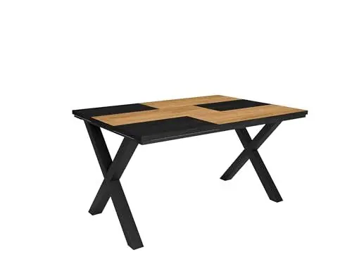 Produktbild: Skraut Home - Esstische | 6 Personen | 140 | Robust und stabil Dank Seiner Struktur und solide Beine | Ideal für Familienversammlungen | Eiche und Schwarz | Industrielles Stil