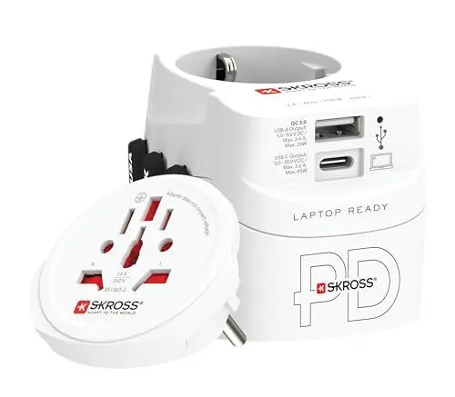 Produktbild: SKROSS - PRO Light USB AC45PD - Universeller Reiseadapter in die Welt und zurück mit 2 USB-Anschlüssen - 45 W Schnellladung - Spannung und Leistung: 100 V AC – 700 W / 250 V – 1750 W