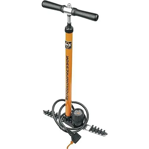 Produktbild: SKS GERMANY RENNKOMPRESSOR MV EASY Standpumpe (Luftpumpe für alle Ventilarten, Präzisionsmanometer, Metallrohr, Gussfuß, Holzgriff, max. Druck: 16 bar / 232 PSI), Orange