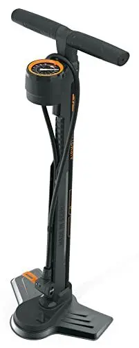 Produktbild: SKS GERMANY AIRMOTION 12.0 Standpumpe (Luftpumpe für alle Ventilarten, Manometer oben, Stahlrohr, Metallfuß, Soft-Touch-Griff, max. Druck: 12 bar / 174 PSI), Schwarz