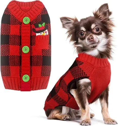 Produktbild: Hund Weihnachten Pullover V-Ausschnitt gestrickt Welpe Pullover Weste Rentier Haustier Kleidung Outfit für kleine mittlere große Hunde Katze Pullover(Schneemann,M)
