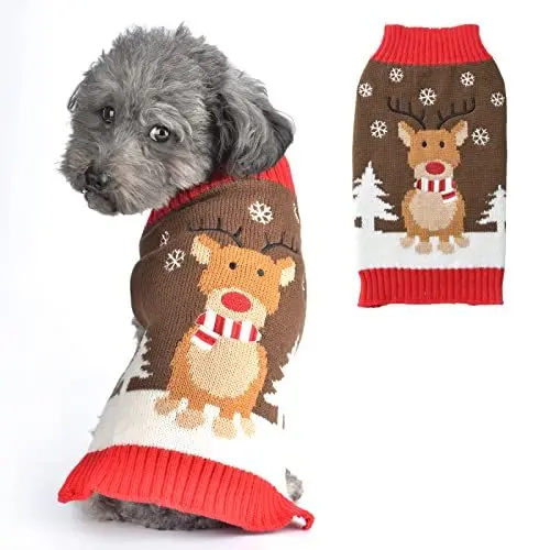 Produktbild: SKXEO Weihnachten Hund Pullover Kostüm, Neujahr Haustier Kostüm warm Winter Pullover gestrickt Weihnachten Haustier Kleidung für Welpen Katze Hunde