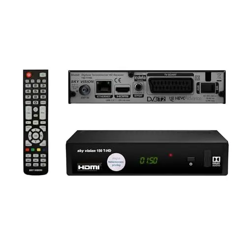 Produktbild: Sky Vision 150 T-HD Italiano DVB-T & DVB-T2 Receiver für Italien, Digital Receiver mit Dolby Digital Plus Unterstützung, HD Receiver mit mehrsprachiger Menüführung und Installationsassistenten